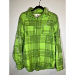 Cakeworthy Nightmare Before Christmas Flannel Shirt M Green Oogie Boogie Plaid